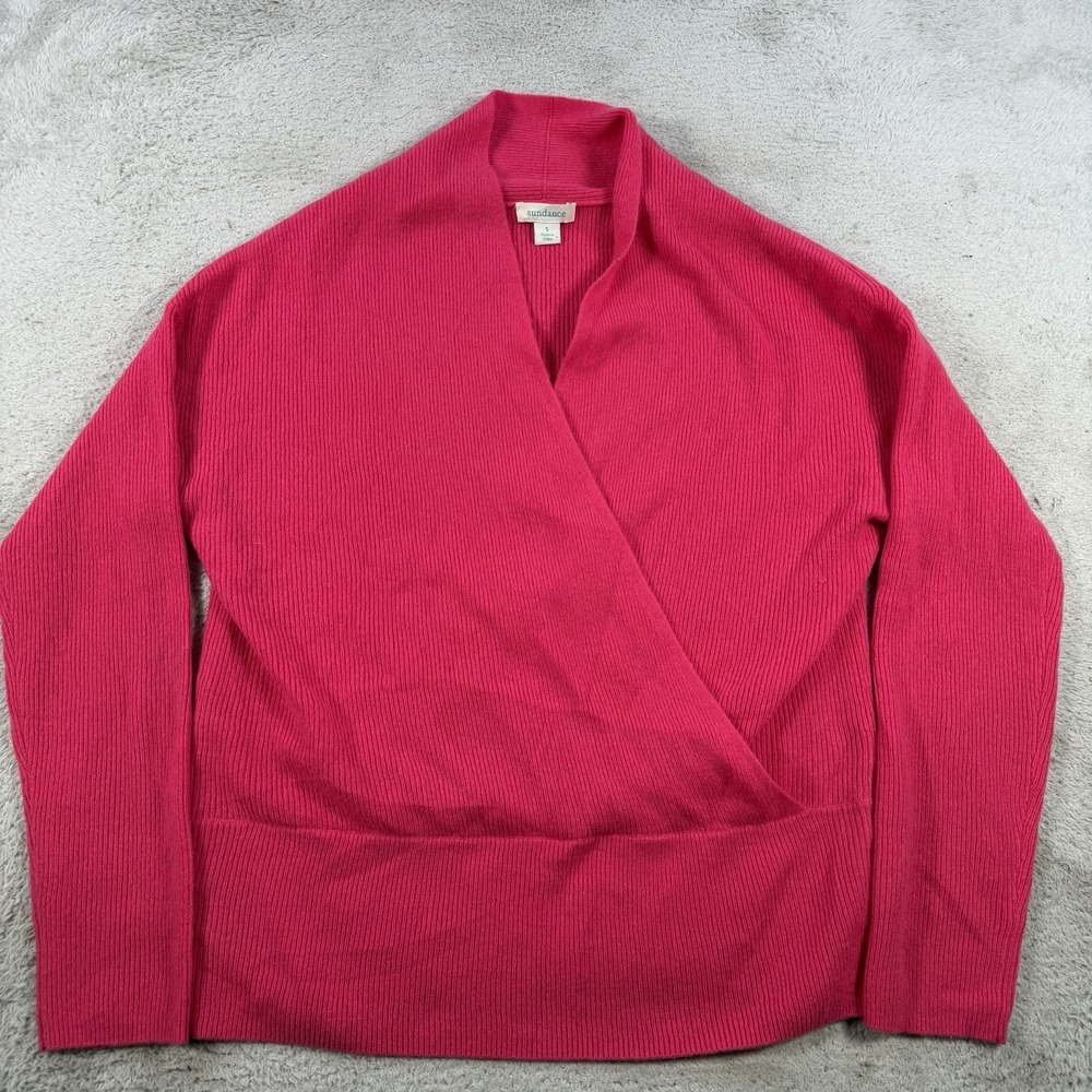 Sundance Sweater Womens Small Pink 100% Cashmere Wrap Surplice Rib Knit Soft